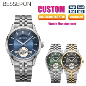 Customizable Logo 40MM Automatic Mechanical Stainless Steel Skeleton Analog Watch for Men Fashionable Business Luxury