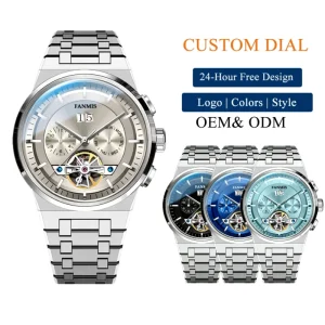 Customizable Logo Mechanical Watch with New Design Featuring Domestic Movement and Stainless Steel Strap for Men