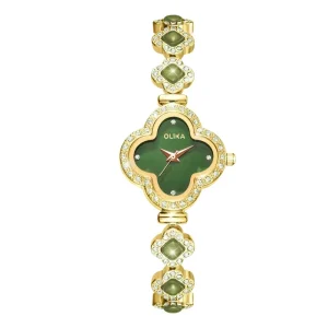Customizable Stainless Steel Quartz Women’s Watch High Fashion Four Leaf Clover Oval Alloy Case