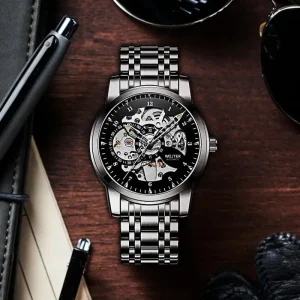 Customization Watch Stainless Steel Band Skeleton Automatic Watch for Men Luxury Mechanical Watch