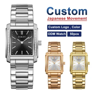 Customize Logo Watch Bracelet Japan Movement Simple Fashion Ladies Watch Stainless Steel Diamond Square Quartz Watch for Women