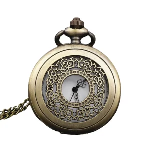 Customize Retro Antique Gold Pocket Watch Quartz Hollow Zinc Alloy Case Stainless Steel Strap