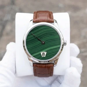 Customized Brand Logo Luxury Men’s Mechanical Jumping Hours Window Display Green Malachite Dials Automatic Watch Manufacturer