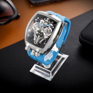 Customized Factory Synthetic Sapphire Noctilucent Rectangle Skeleton Stainless Steel Case Men’s Mechanical Watches