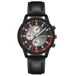 Customized Logo Large Dial Men’s Fashionable Quartz Wrist Watch PU Strap Business Watch