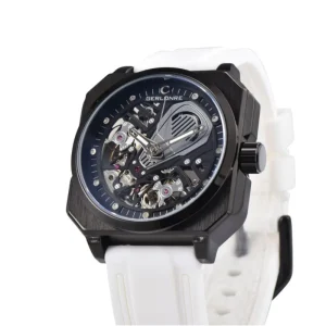 Customized Logo New Style Fashionable Luminous Retro Men’s Mechanical Waterproof Rubber Square Case Skeleton Automatic Watch