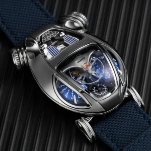 Customized Logo Stainless Steel Men’s Mechanical Watch, Snake-shaped Blown-out Blue Dial, 30m Waterproof