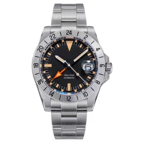 Customized Men’s GMT Mechanical Watch, Black Sapphire Glass, Waterproof, Automatic Movement