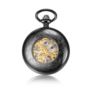 Customized My logo Mechanical Pocket Watch Chain Custom Black Steampunk Fob Pocket Watch Bulk Pendant Mechanical Watch Men