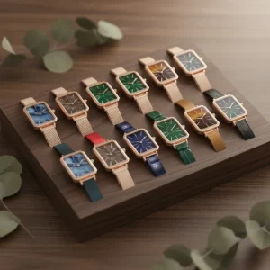 Customized Square Unisex Watch Glass Crystal Mechanical Movement 10ATM Water Resistant Full Stainless Steel Band
