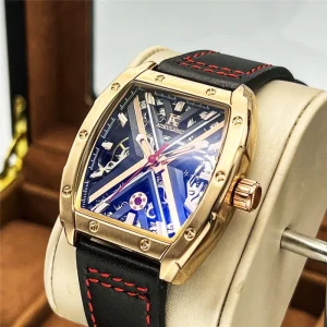 Customized Stainless Steel Automatic Mechanical Watch Fashion Barrel shaped Sapphire Crystal 3BAR Water Resistant