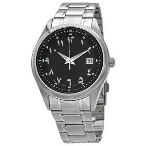 Customized Style Luxury Unisex 42mm Stainless Steel Sport Arabic Watch Seiko Movement Waterproof Calendar Hebrew Dial Black