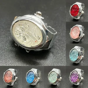 Cute Actual Digital Ring Watch Minimalist Watch Ring Color Gem Flower Steel Flip Oval Mini Finger Watch Rings