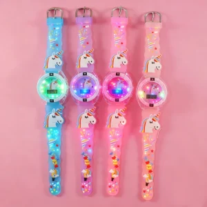 Cute Cartoon Children’s Watch Complete Calendar Chronograph Waterproof 10m LED Digital Display PVC Band ABS Case