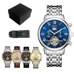 Luxury Men’s Fully Automatic Mechanical Tourbillon Watch, Stainless Steel, Analog Dial
