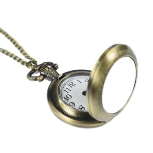 DIY Metal Two-Faced Pocket Watch Silver Black Gold Smooth Quartz With Long Chain