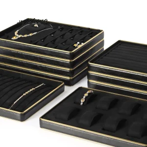 DOC Factory Black and Gold Leather Jewelry Tray Ring Bracelet Holder Tray Fashion Jewelry Display Tray