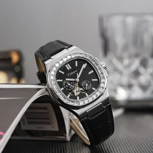 DULUNWE 6043 Men’s Fully Automatic Mechanical Watch Fashionable Diamond Studded with Hollowed Design Luxury Multifunctional