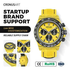 Day tona Limited Edition Men’s Mechanical Watch Carbon Fiber Case with Yellow Canvas Strap