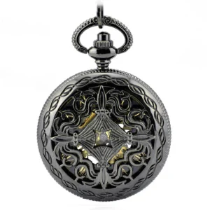 Decorative Pattern Black Mechanical Pendant Antique Souvenir Pocket Watch No Waterproof