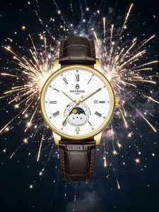Deep Space Timekeeping Automatic Watch 40mm Sapphire Crystal Pointer Gold Moonphase Men’s Luxury Leather Strap Limited