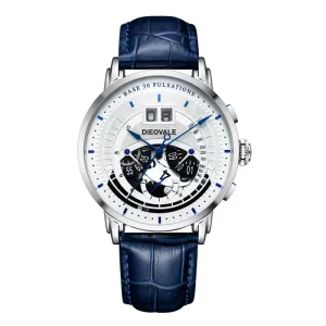 Designer Skeleton Men’s Watch Sport Casual Quartz Watch Genuine Leather Strap Gift for Him