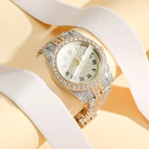 Diamond-Encrusted Roman Fashion Women’s Watch with Calendar