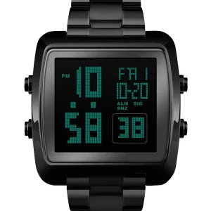 Digital Electronic Watch Digital Display Fashionable Square Multi Functional Steel Band Men’s Wrist Watch
