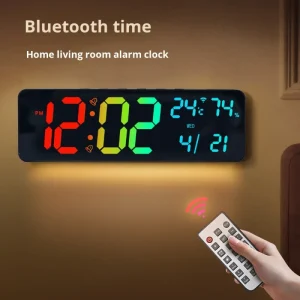 Digital Hanging Bluetooth Wall Clock With Remote Control Light Sensing Sleep Alarm Calendar Radio Silent Operation