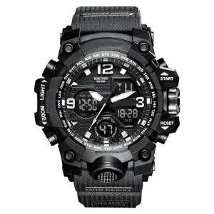 Digital LED Sports Watch for Men 5ATM Water Resistant Rubber Band Alarm Chronograph Double Display 24 Months Battery Life