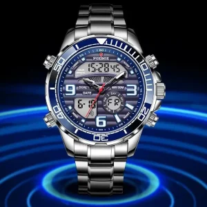 Digital Man Business Fashion Dual Display Watches Steel Waterproof Clock Luxury Sport Quartz Wristwatch for Men