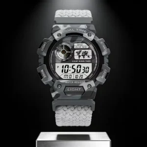 Digital Sports Watch 3ATM Waterproof Men’s Countdown Function Watch LED Nylon Braided Slide Buckle Strap