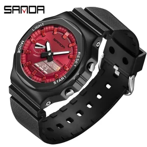 Digital and Analog Double Display Chronograph Sport Watch for Men Alloy Case and Tpu Straps