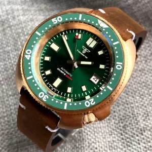 Diving 20Bar CUSN8 Bronze Case Mechanical Watch for Men Turtle NH35A Wristwatch Sunburst Green Sports Watch