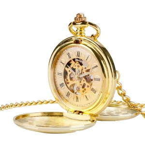 Double Opened Design Classic Roma Numbers Dial Stainless Steel Case Mechanical Pocket Watch Men Antique Vintage Golden
