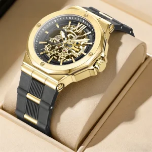 Double-Sided Hollow Luminous Automatic Mechanical Watch Men Stainless Steel Sapphire Crystal Dial 10BAR Water 22mm