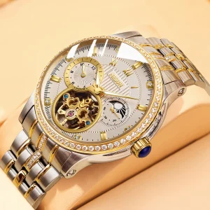 Double Sided Hollow Out Fully Automatic Mechanical Men’s Watch for Business Leisure Fashion Luxury 9093