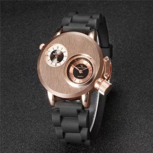 Double Time Zone Silver Watch Male Quartz Clock Unique Design Sport Luxury Wrist Watches
