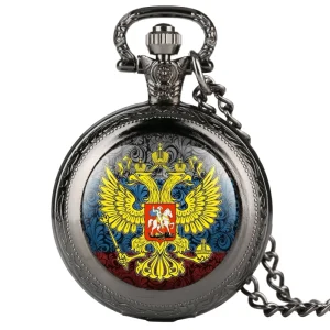 Double-headed Russian Eagle Pocket Watch with Chain