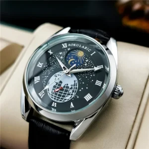 Douyin Manipulator Alloy Men’s Automatic Mechanical Watch with Moon Phase and Pointer Dial