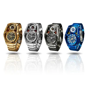 Dual Movement Mechanical Watch Luminous Waterproof Skeleton Automatic Watch for Men Stainless Steel