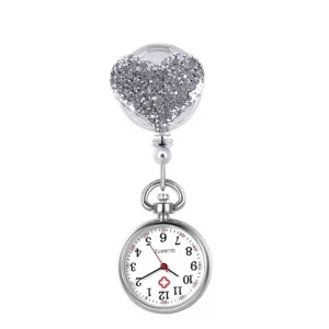 Durable Zinc Alloy Round Pocket Watch FOB Pin Clip Breast Brooch Hang Nursing Quartz Nurse Silver Band Water Resistant 3BAR