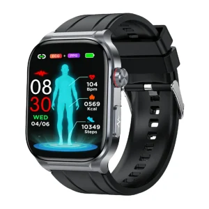 ET588 Smart Health Watch 1.95inch Square AMOLED Display IP68 Waterproof NFC ECG Body Temperature SOS Calling Smartwatch