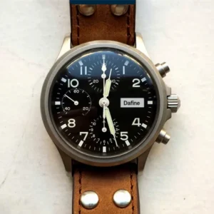 ETA7753 Calf Leather Strap Stainless Steel Watch for Men Chronograph Automatic