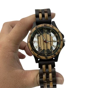Eco Friendly Business Wear Bamboo Strap Quartz Men’s Wood Watch Glass Pointer Hands Waterproof Chronograph