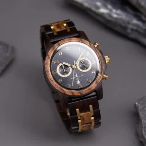 Eco friendly Black Wood Men Wooden Quartz Watch