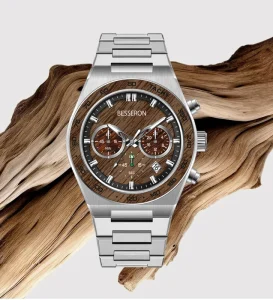 Eco friendly Stainless Steel Quartz Chronograph Business Mens OEM ODM Logo Wooden Face 5BAR Water Resistant Sports Watch Rubber