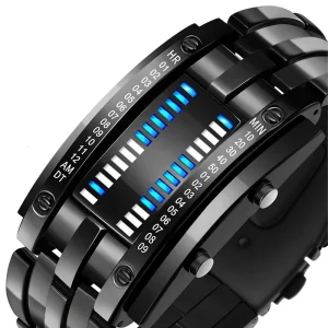 Electronic Luminous Digital LED Watch for Men, Black Iron Man Binary Watch