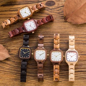 Elegant Diamond Dial Bamboo Wooden Watch for Women Fashionable Square Quartz Montre Femme Luxury Power Reserve