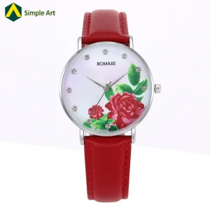 Elegant Diamond Stone Dial Women’s Quartz Watches Red Leather Alloy Case 20mm Band Width Simple Designer Style